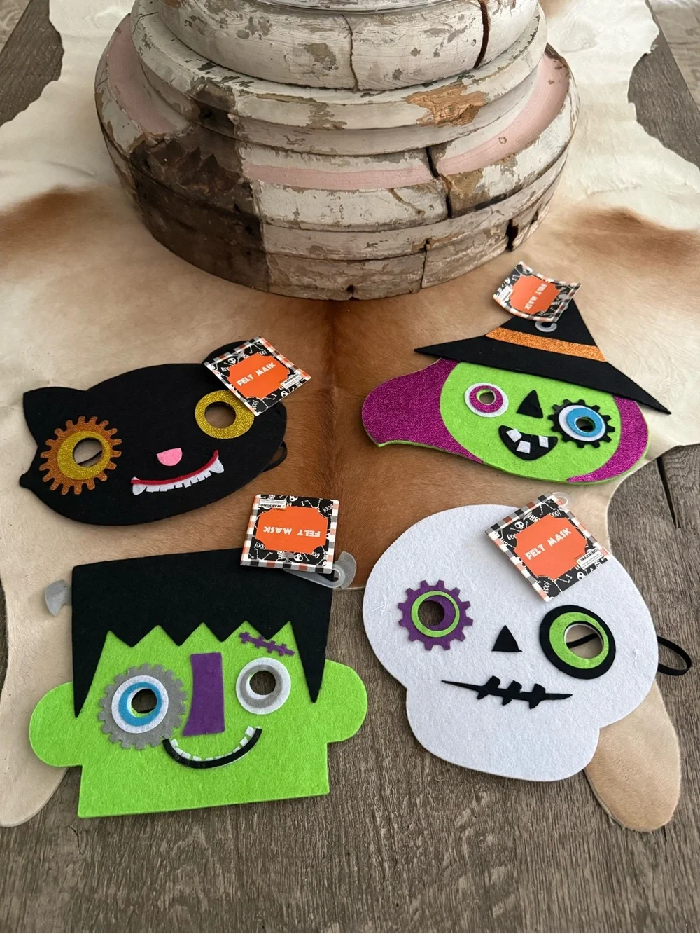 Brand NWT Kids Felt Halloween Mask Set - Green, Black, White, Lime
